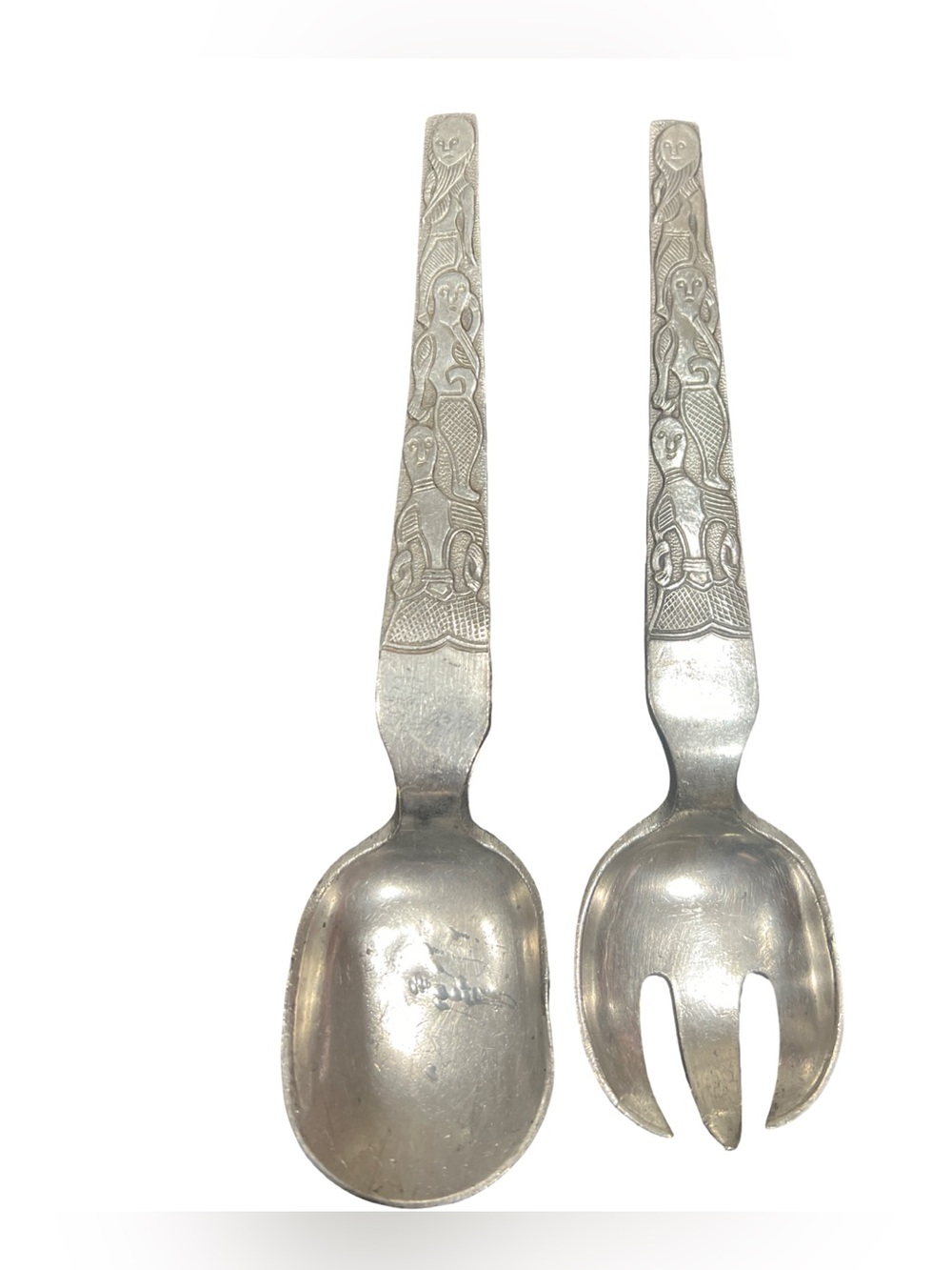Vtg David Andersen Pewter Salad Serving Set Mid Century Modern Oseberg Viking